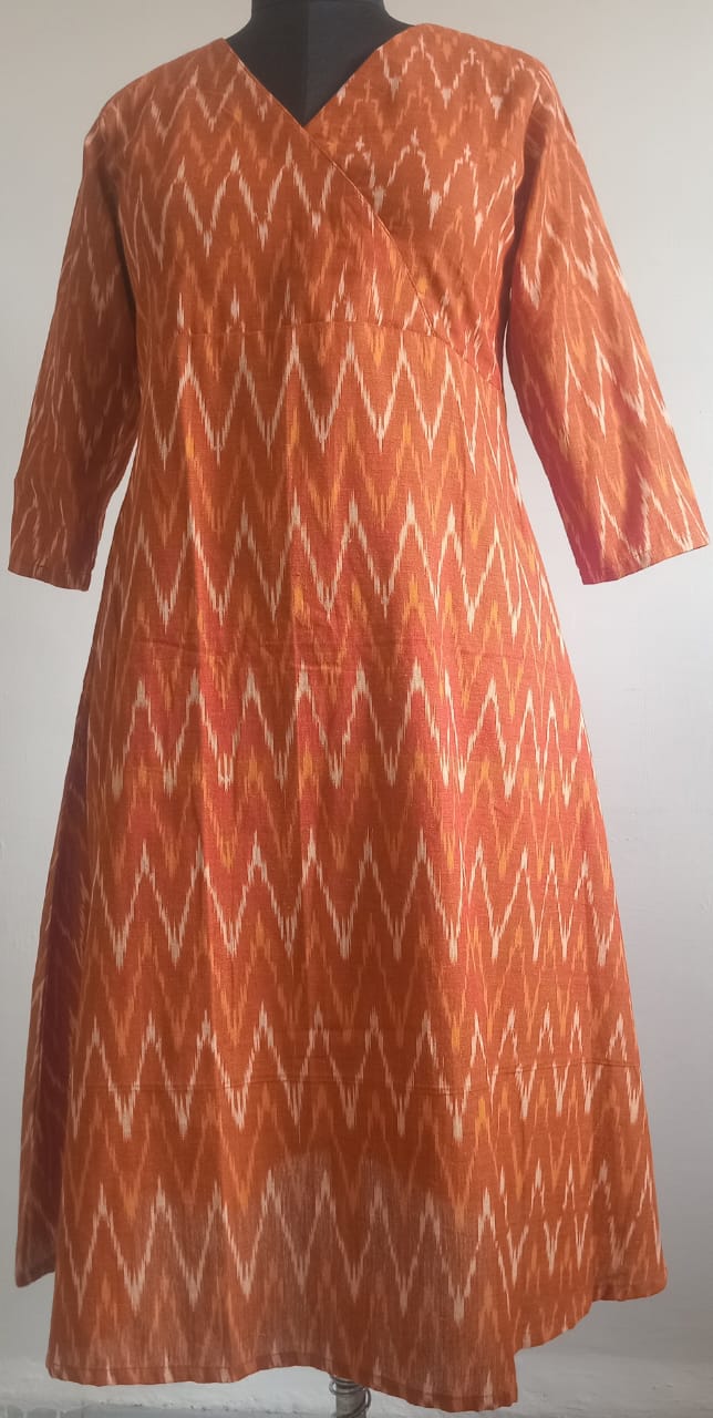 COTLINO FASHION  #MD001 -  IKAT MAXI DRESS   | Limited Edition| orange & ivory - COTLINO FASHION MUMBAI