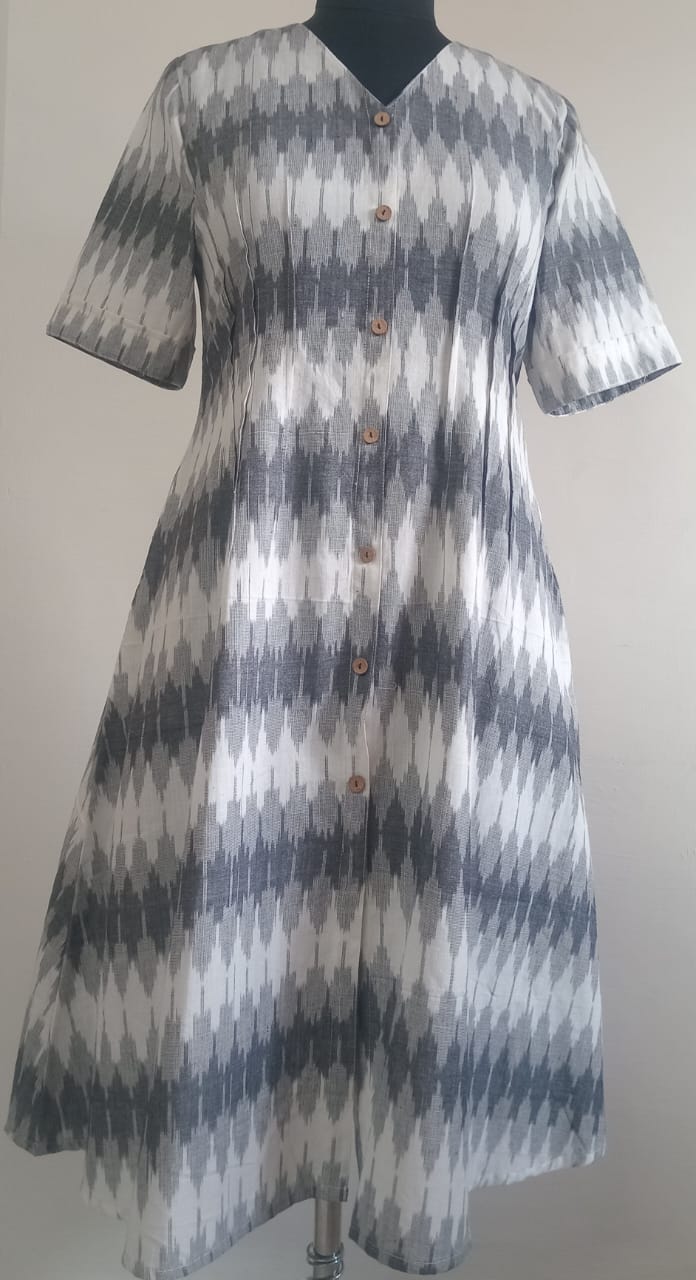 4b COTLINO FASHION  #MD001 -  IKAT MAXI DRESS   | Limited Edition| black & white - COTLINO FASHION MUMBAI