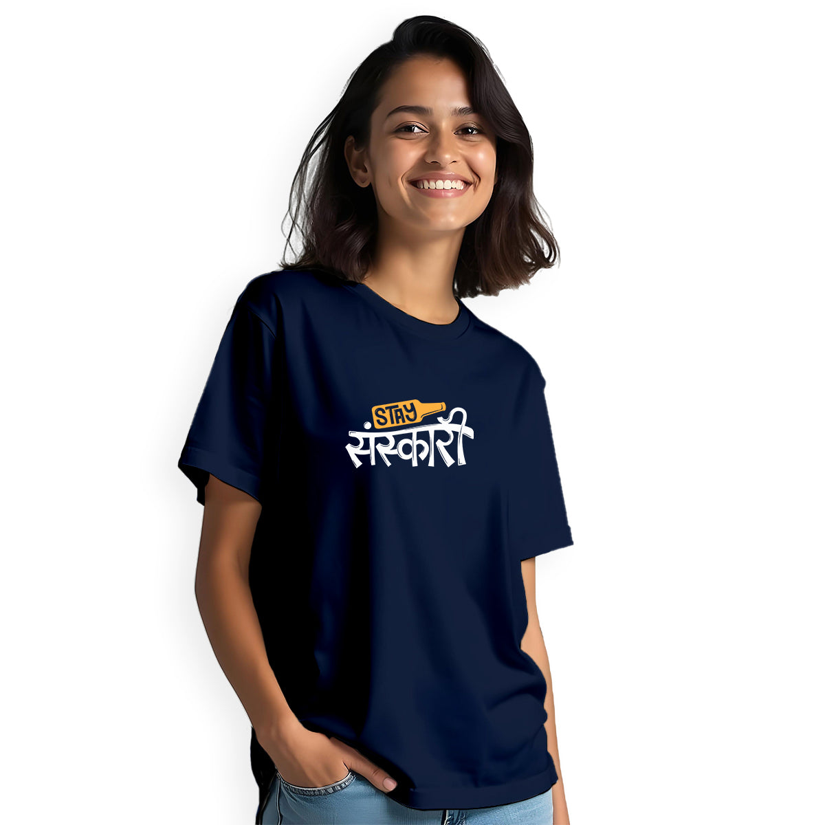 1D UNISEX TSHIRT STAY SANSKARI NAVY