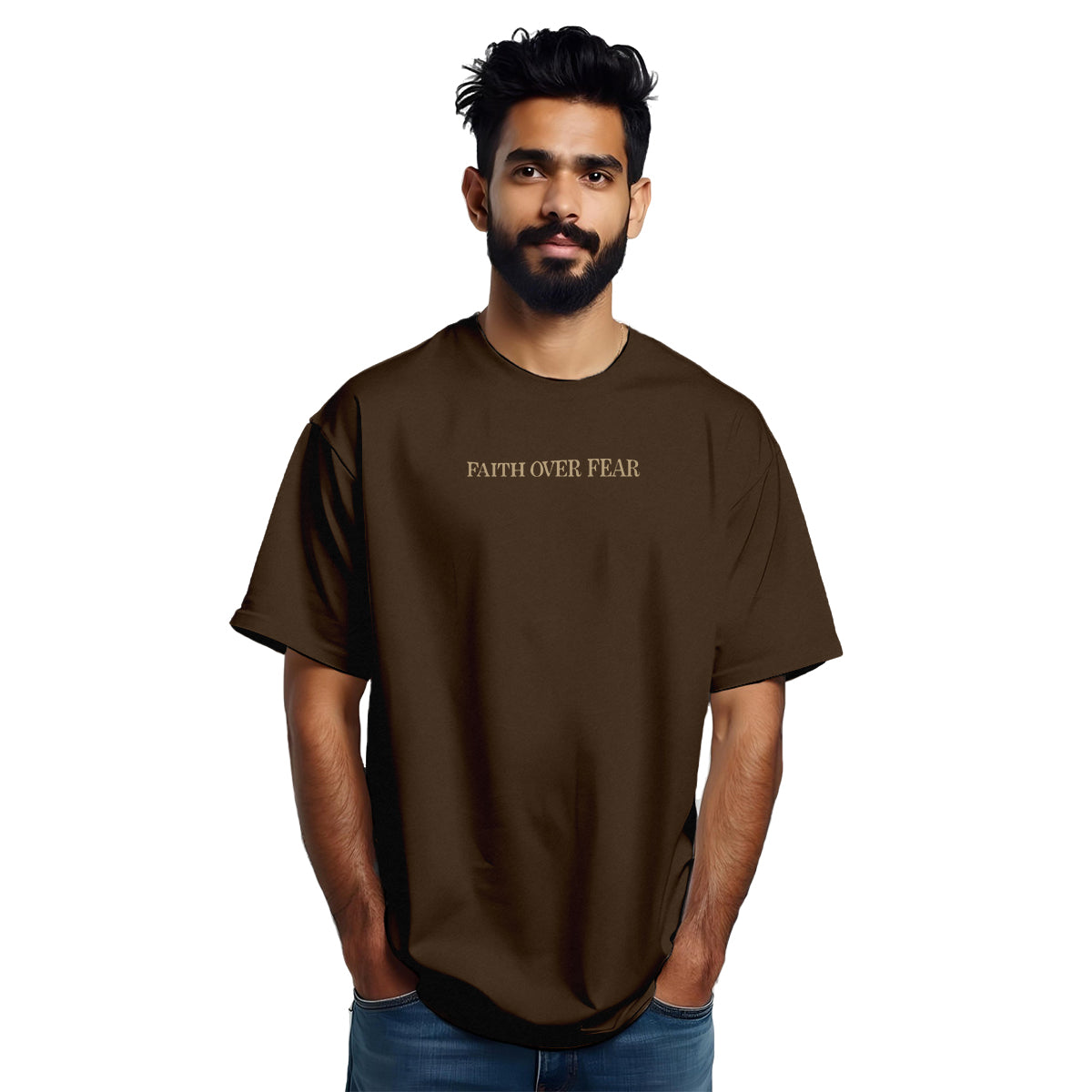 1f UNISEX TSHIRT FAITH OVER FEAR DK BROWN