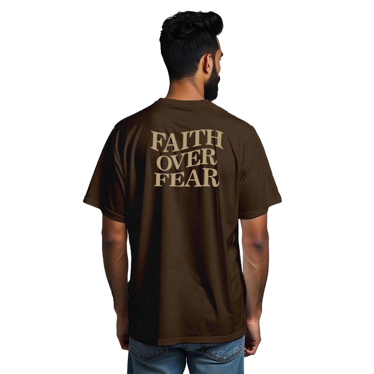 1f UNISEX TSHIRT FAITH OVER FEAR DK BROWN