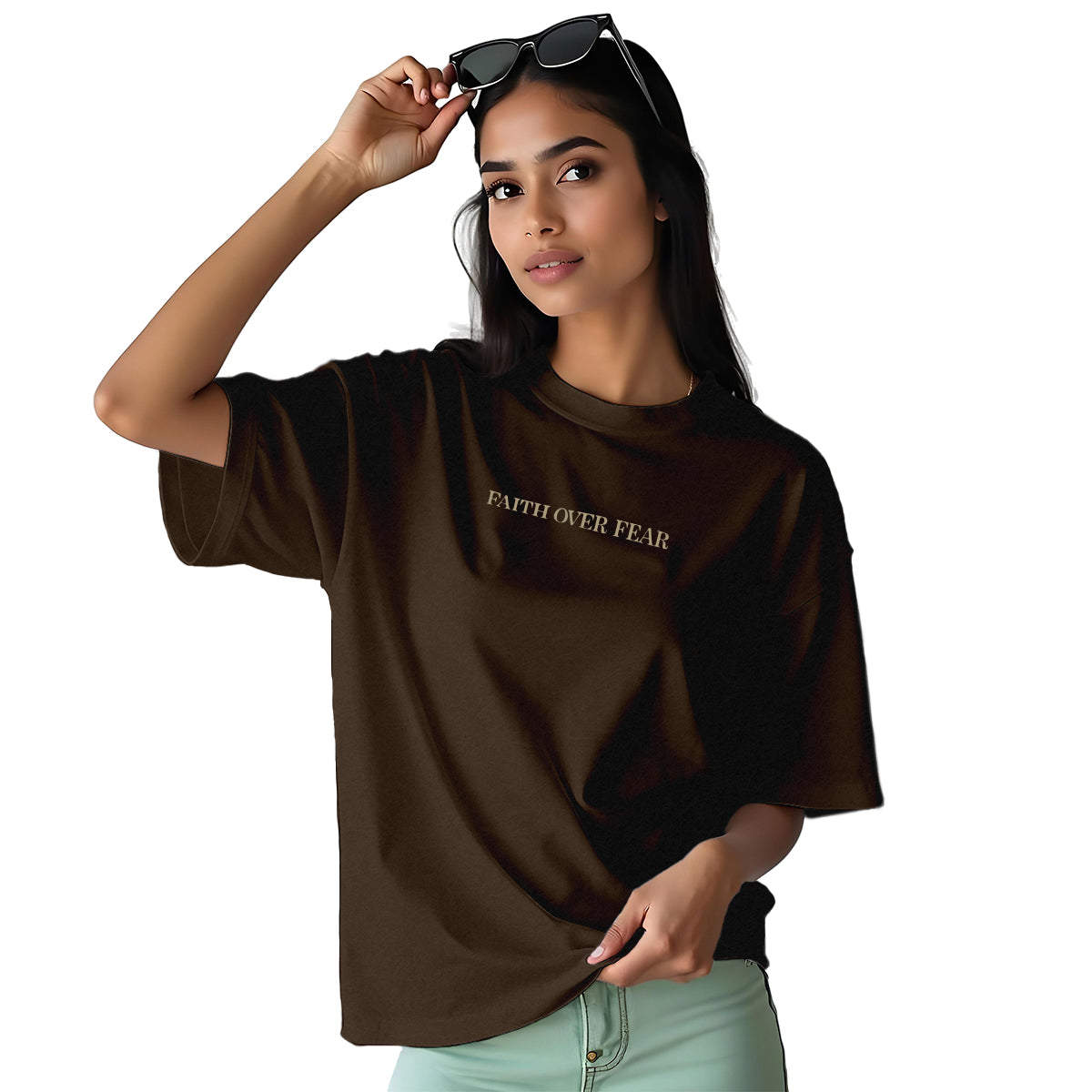 1f UNISEX TSHIRT FAITH OVER FEAR DK BROWN