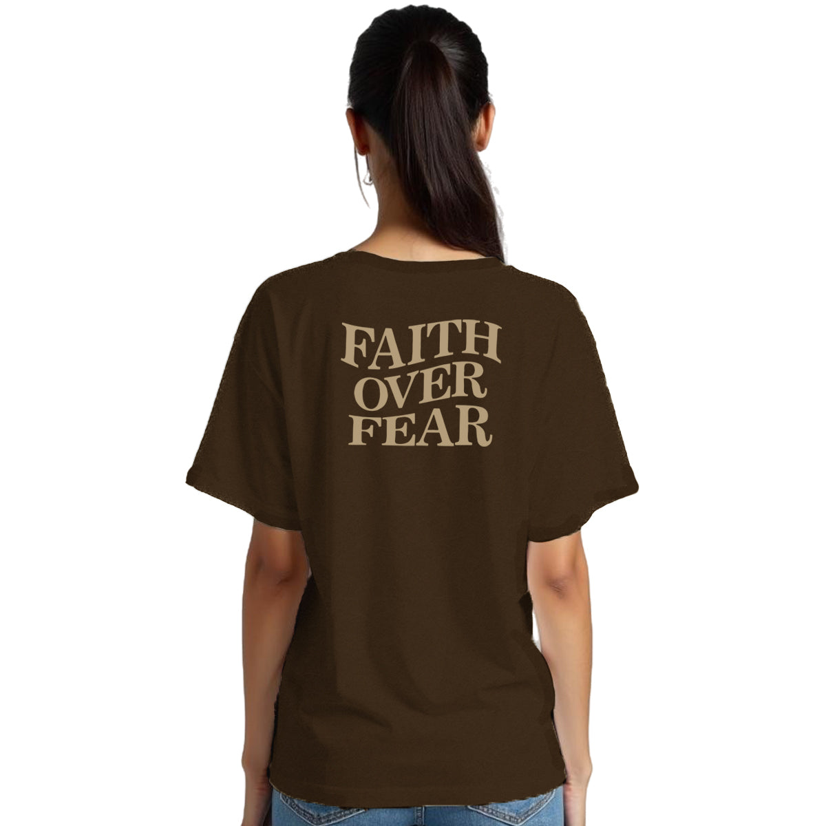 1f UNISEX TSHIRT FAITH OVER FEAR DK BROWN