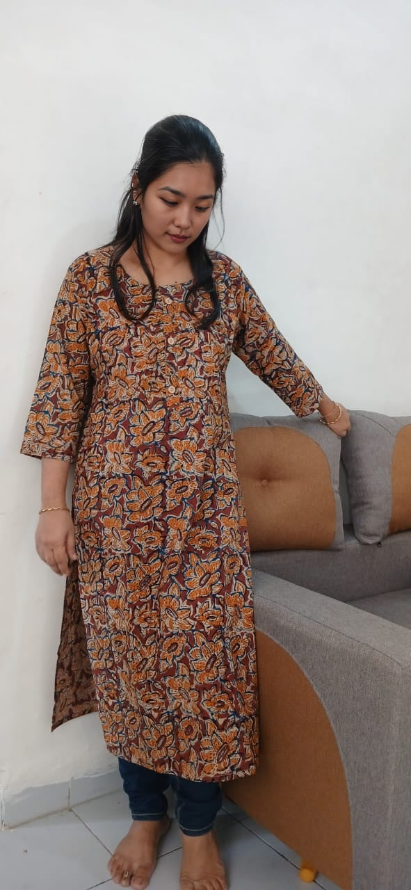 2A2 KALAMKARI PRINT RED KURTA