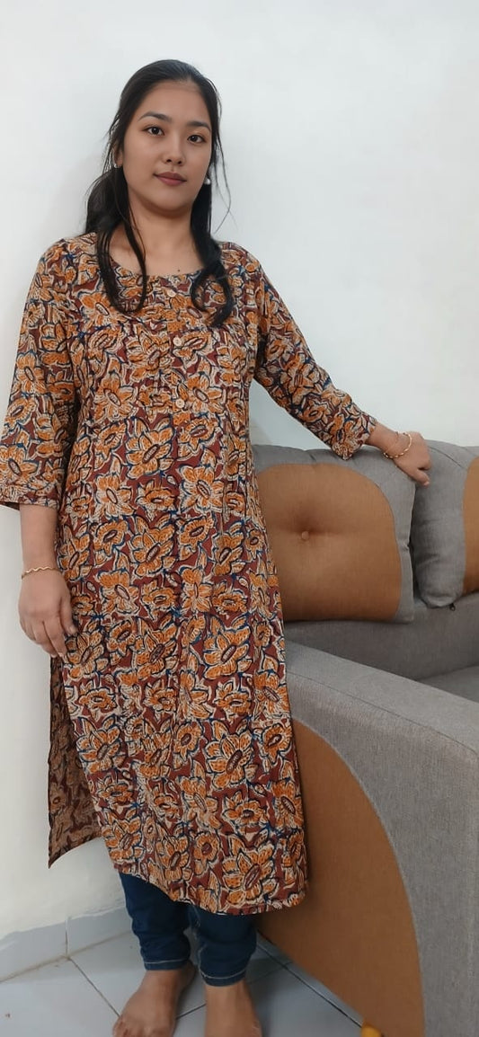 2A2 KALAMKARI PRINT RED KURTA