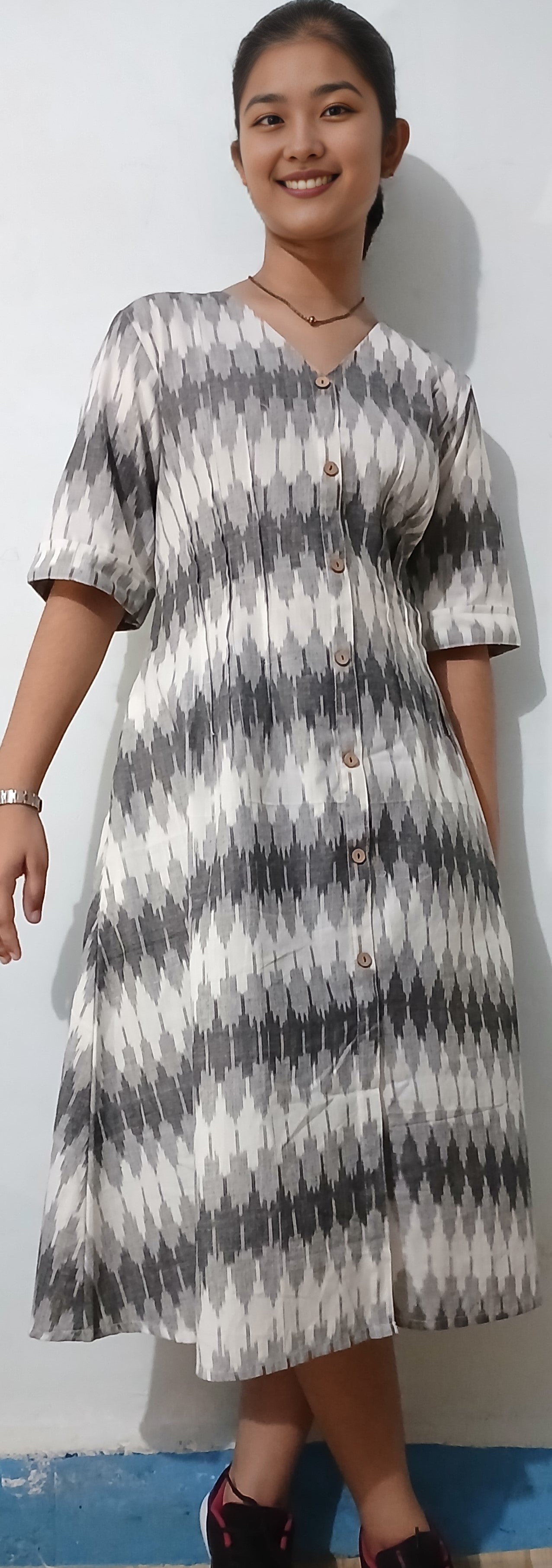 4b COTLINO FASHION  #MD001 -  IKAT MAXI DRESS   | Limited Edition| black & white - COTLINO FASHION MUMBAI