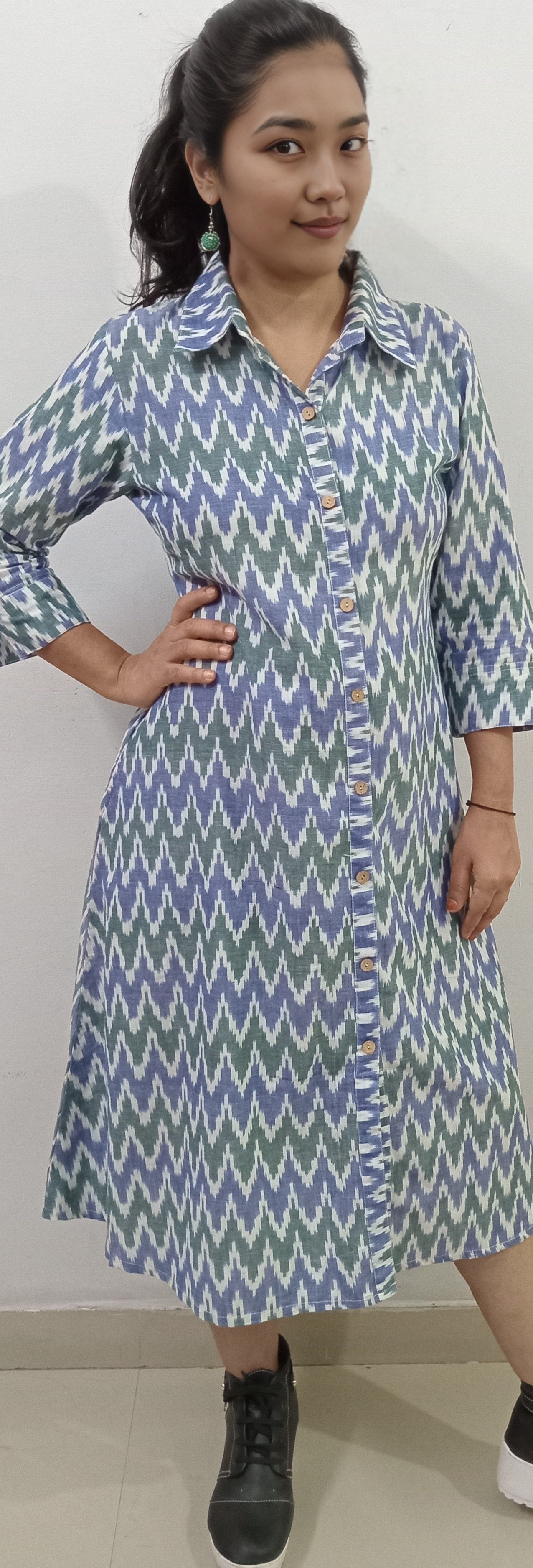 COTLINO FASHION  #MD001 -  IKAT MAXI DRESS   | Limited Edition| blue & white - COTLINO FASHION MUMBAI