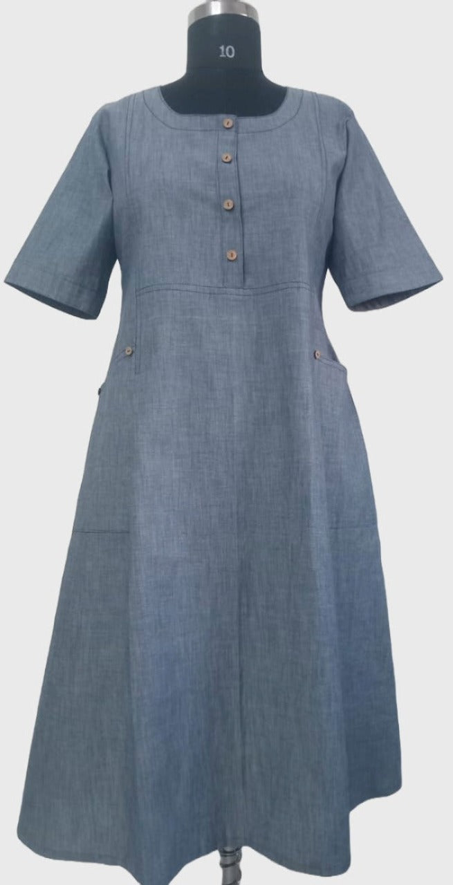 3  #MD005 -DENIM MAXI DRESS (BOX PLEAT) - COTLINO FASHION MUMBAI