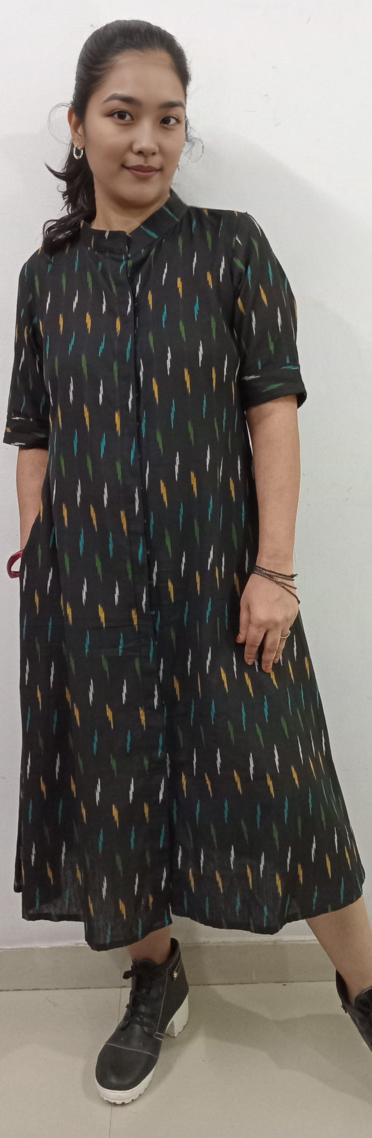 6 COTLINO FASHION  #MD001 -  IKAT MAXI DRESS   | Limited Edition| black  (only outer jacket) - COTLINO FASHION MUMBAI