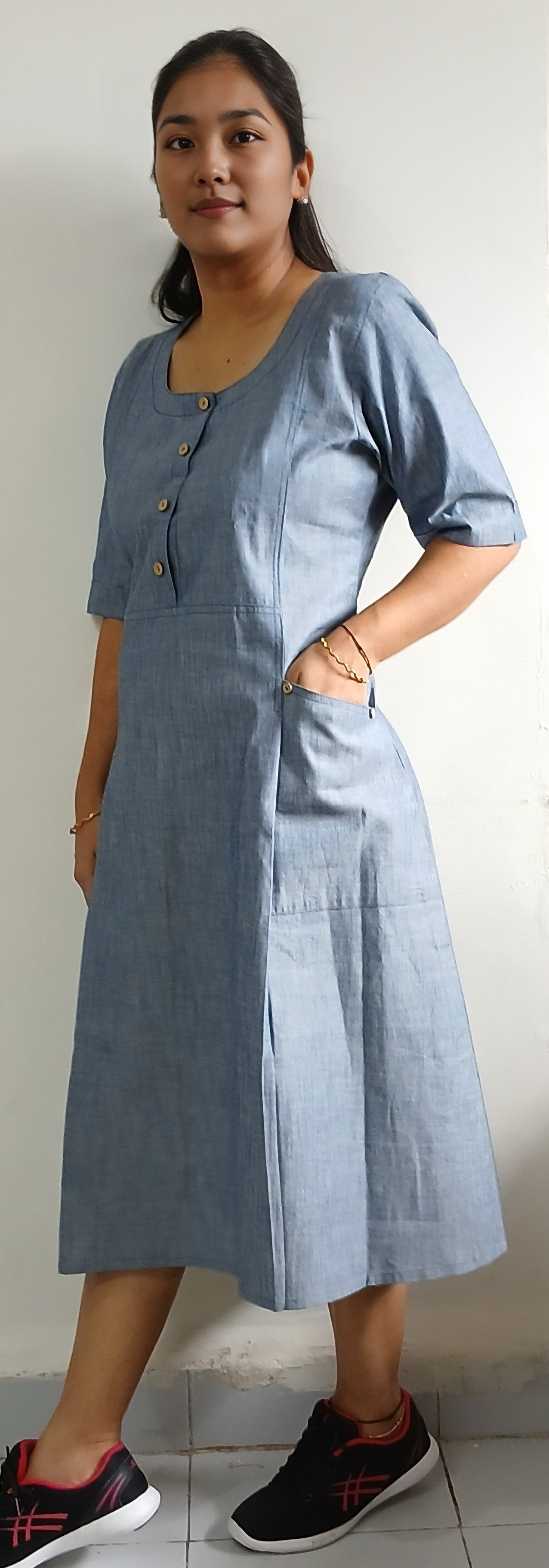 3  #MD005 -DENIM MAXI DRESS (BOX PLEAT) - COTLINO FASHION MUMBAI