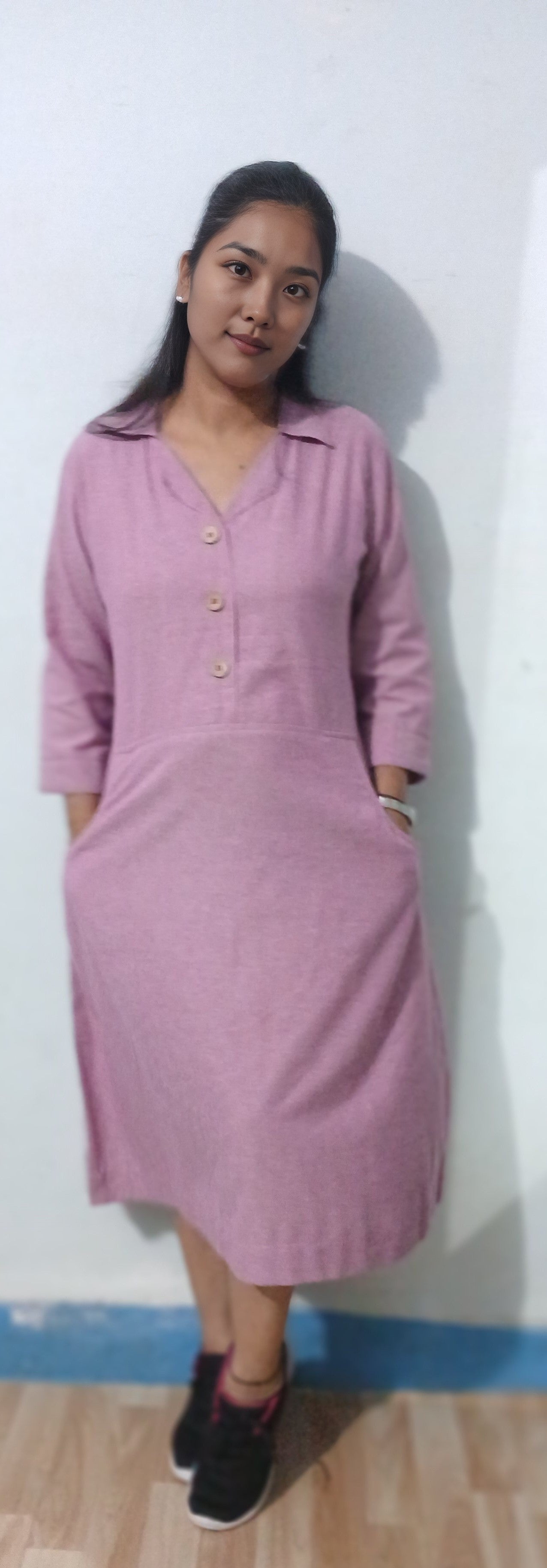 3b #MD011 -PINK COTTON MIDI DRESS - COTLINO FASHION MUMBAI