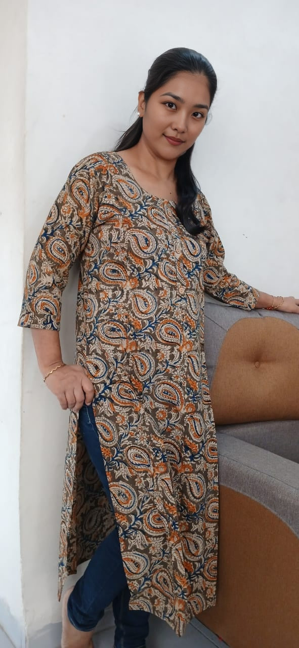 2Ab KALAMKARI PRINT GREEN KURTA