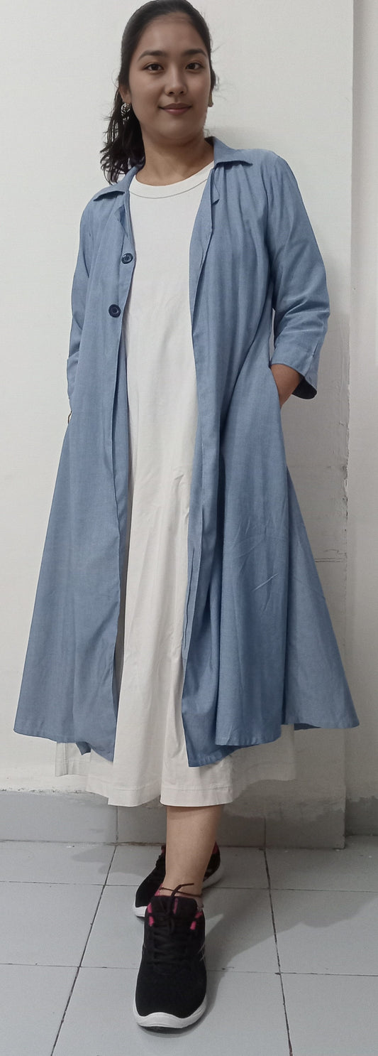 4c #MD006 -LIGHT BLUE COTTON LONG JACKET DRESS - COTLINO FASHION MUMBAI