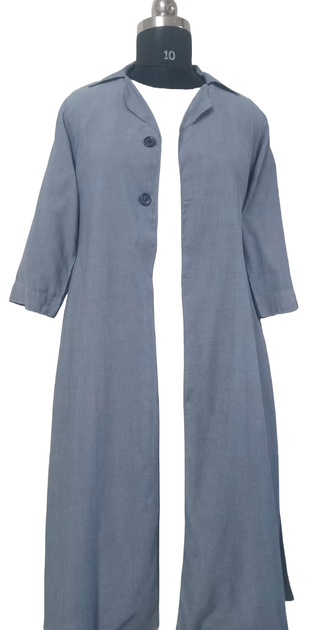 4c #MD006 -LIGHT BLUE COTTON LONG JACKET DRESS - COTLINO FASHION MUMBAI