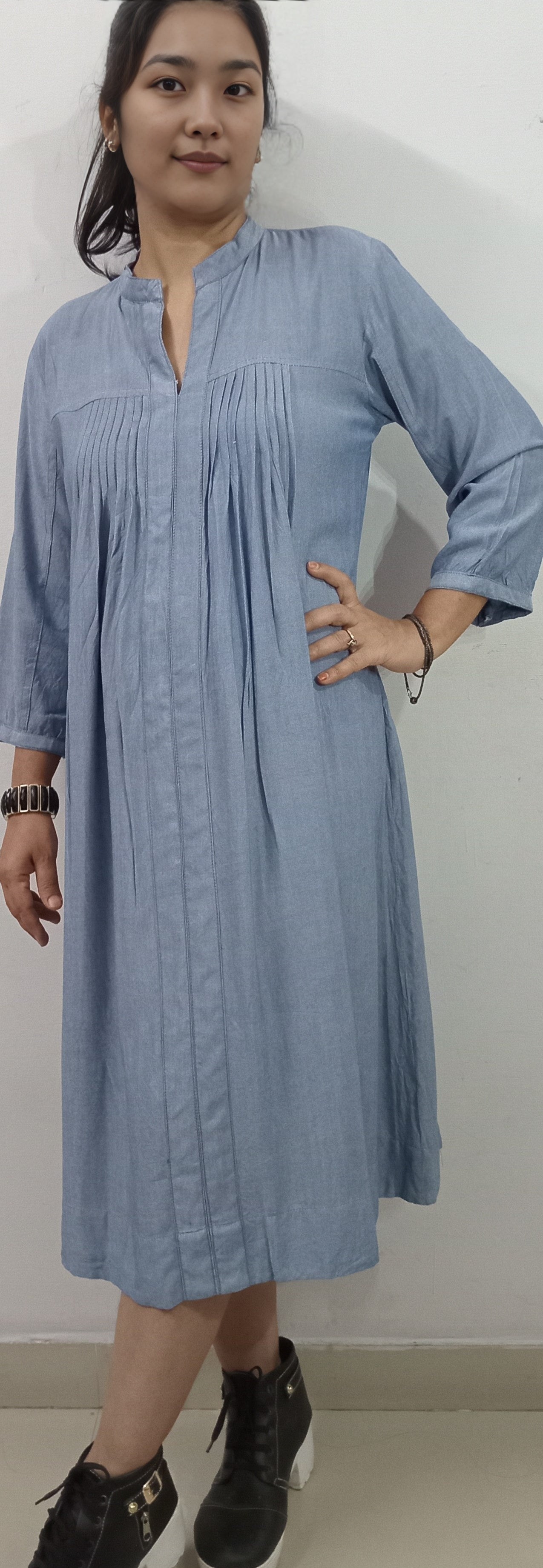 5 COTLINO FASHION #MD007 -PLEATED DENIM MAXI DRESS | Limited Edition| - COTLINO FASHION MUMBAI