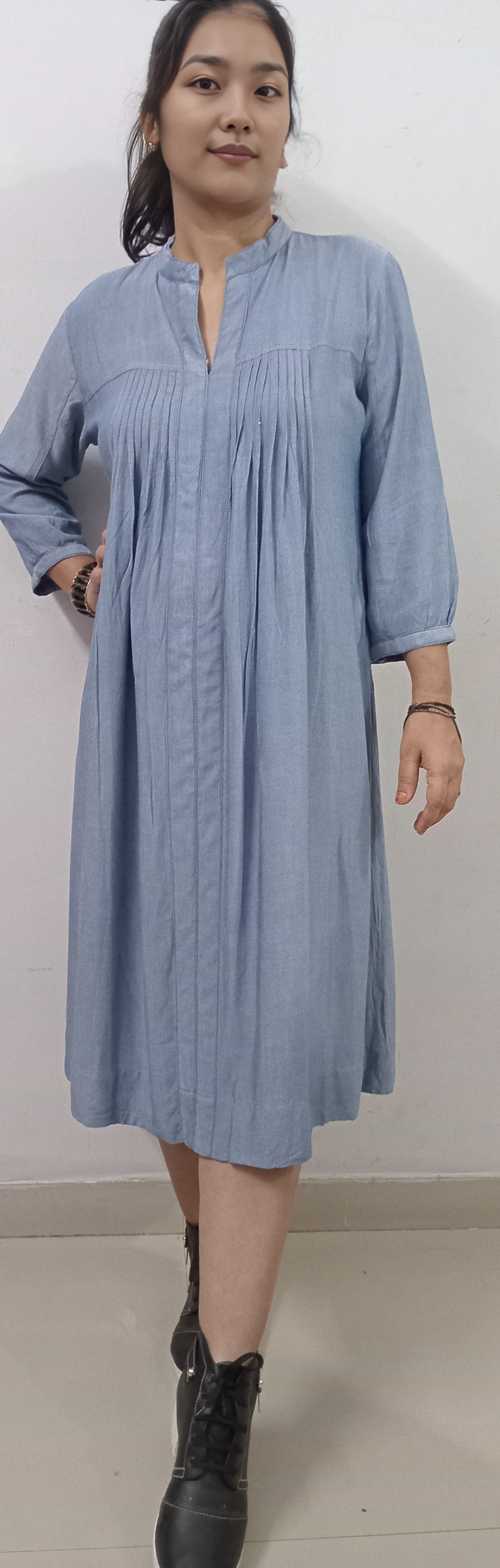 5 COTLINO FASHION #MD007 -PLEATED DENIM MAXI DRESS | Limited Edition| - COTLINO FASHION MUMBAI